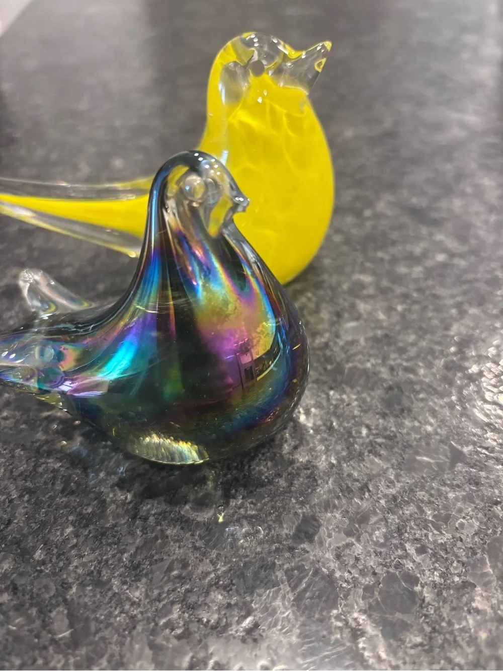 Set of 2 Iridescent Glass Decorative Bird Figurines Paper Weights